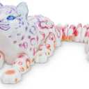 3D Printed Snow Leopard, Black & White Spotted Design, 8 Inches 3D Animals Realistic Jointed Creature for Stress Relief & Office Decor (Pink)