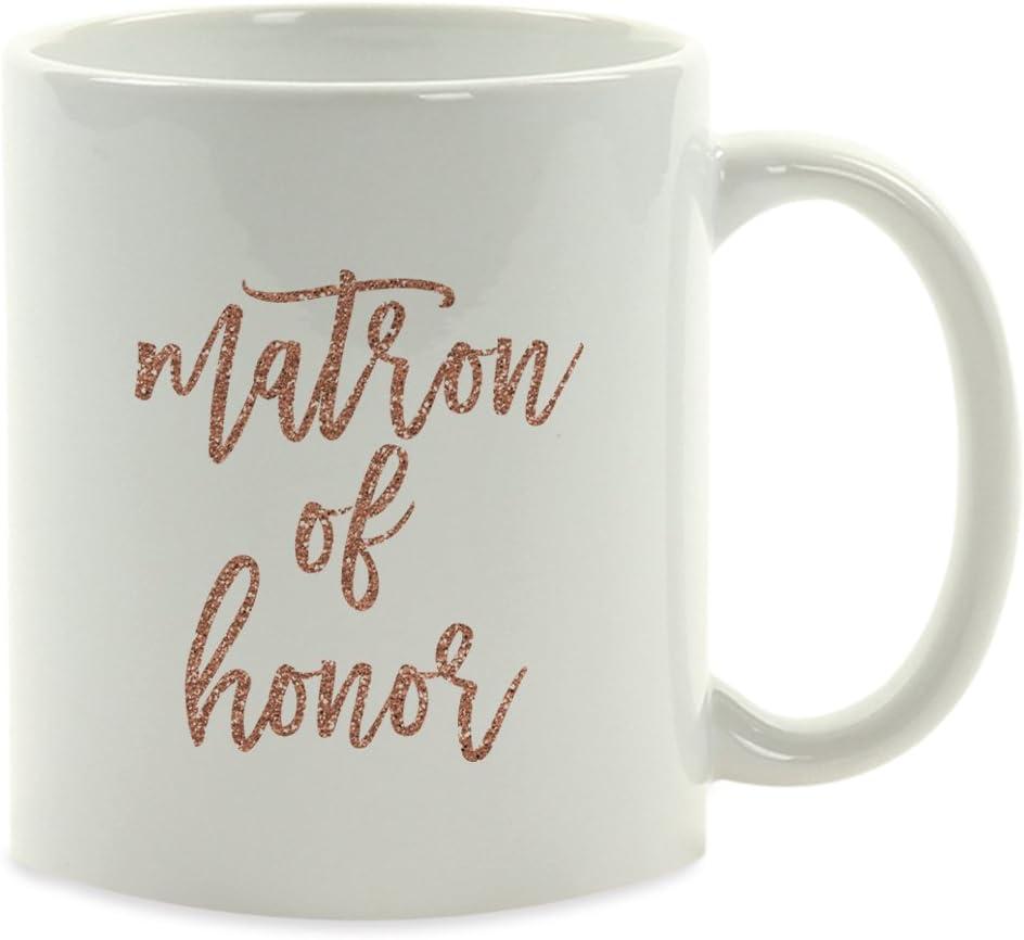 Andaz Press 11oz. Wedding Party Coffee Mug Gift, Rose Gold Faux Glitter, Matron of Honor, 1-Pack