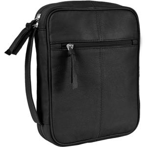 ELIZO Full Grain Italian Leather Bible Cover - Soft Zippered Carrying Case for Men & Women, Church Bag, Book Holder, Religious Gift (Black, XL)