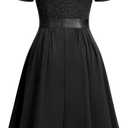 MISSMAY Women's Vintage V-Neck Floral Lace Contrast Chiffon Prom Party Dress (Black, XL)