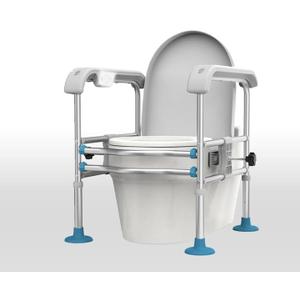 Toilet Safety Armrest - Adjustable, Nighttime Illuminated Toilet Handle Frame with Storage Bag, Suitable for Elderly and Disabled Adults, Suitable for All Types of Toilets (300lb)(Grey-Blue)