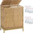 SETVSON Laundry Hamper with Lid, 112 L Handwoven Rattan Wicker Laundry Basket, 2 Removable Liner Bags Metal Heightened Feet, 6 Mesh Bags, 2 Section Large Clothes Hamper for Bathroom Bedroom, Natural