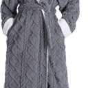 LKG Women's Robes Long Plush Hooded Ladies Shower Luxury Christmas Warm Fuzzy Robes House Coat Bathrobe for Women Full Length (Large, Gray)