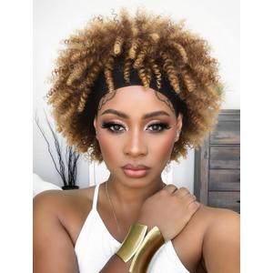 WIGER Short Afro Bouncy Curly Headband Wig Kinky Curly Wigs with Headbands Attached Coily Headband Wigs Synthetic Afro Wig (33/27)