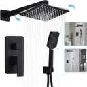8 Inch Shower System with Tub Spout, Black Shower Faucet Set for Bathroom, Square High Pressure Shower Head, 2-Setting Handheld Faucets Sets, Wall Mounted Rainfall Shower Valve Kit