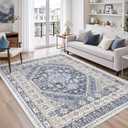 zesthome 5x8 Area Rugs - Ultra-Thin Washble Rug, Stain Resistant Anti Slip Backing Rugs for Living Room,Bedroom, Vintage Home Decor Area Rug (Blue/Beige,5'x8')