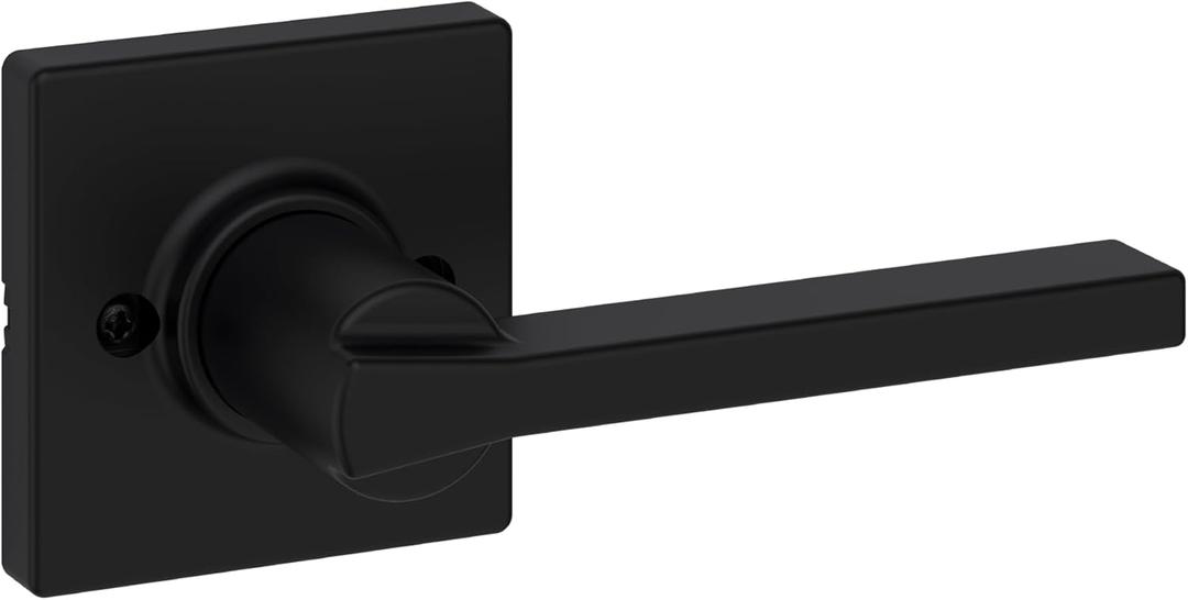 Kwikset Casey Dummy Door Handle, Single Sided Lever for Closets, French Double Doors, and Pantry, Matte Black Non-Turning Reversible Interior Push/Pull Lever, with Microban Protection (1 count)