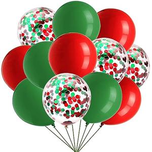 Christmas Latex Balloons Red Green Balloons Confetti Latex Balloon for Christmas Themed Party Decoration Supplies Birthday Decoration Decor Ballons Arch Kits Party Balloon Set 12pcs