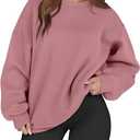 ATHMILE Oversized Sweatshirt for Women Crewneck Fleece Long Sleeve Pullover Hoodies Tops Fall Fashion Outfits Clothes 2025
 Size XL Pink