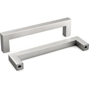 Homdiy 12 Pack 5 Inch Brushed Nickel Drawer Handles Silver Square Bar Pulls Stainless Steel Hardware for Cupboard Door