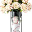 Suncalla 12 Pcs Baseball Rose with Leaves Bulk Artificial Fake White Roses Decor Sports Flower Gifts for Table Centerpieces Graduation Wedding Gift Sports Theme Rose Bouquet Party Favors