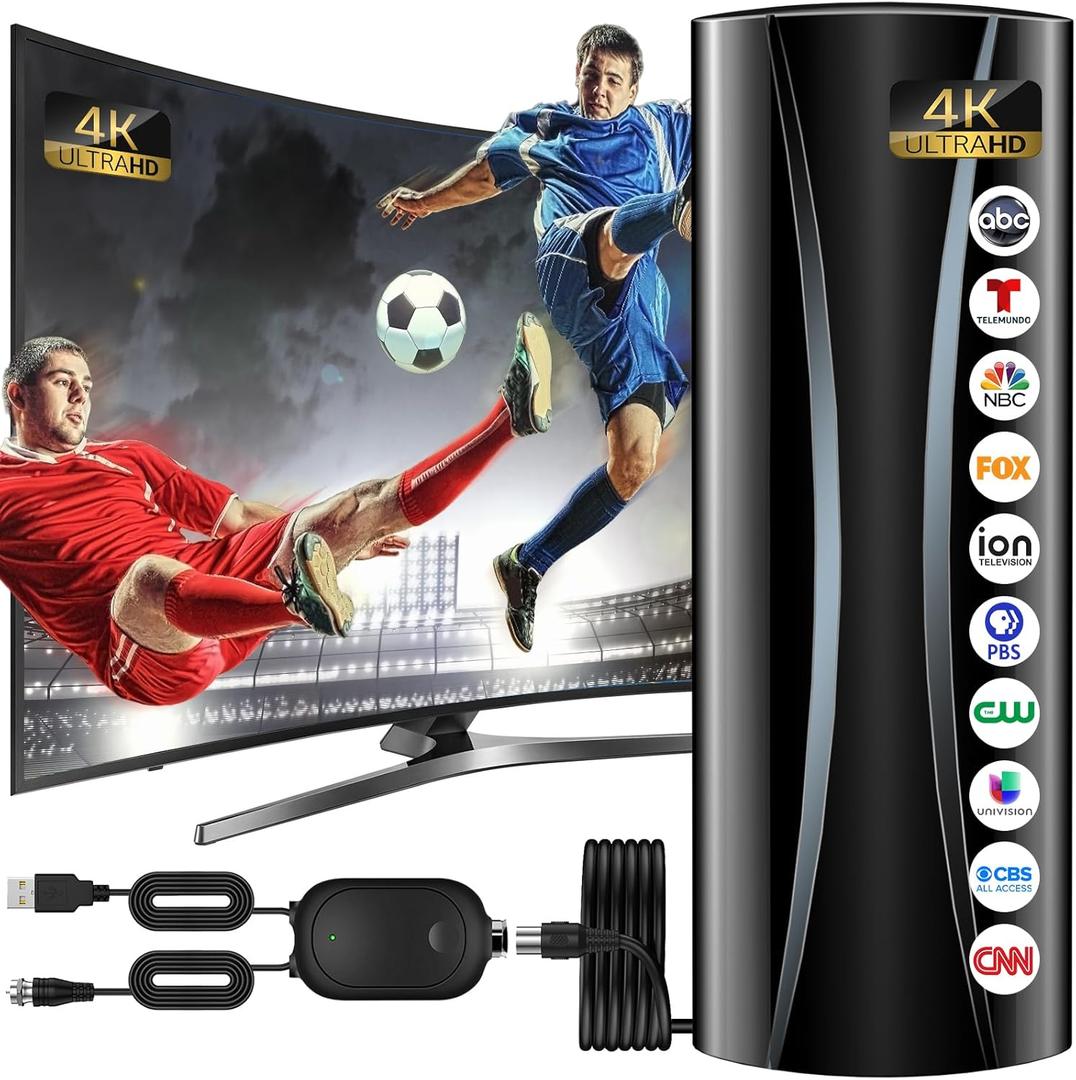 3500+ Miles TV Antenna, 360 Reception Antenna for Smart TV and Old TVs, Digital Antenna for Local Channels with Amplifier Signal Booster Support 4K 8K 1080p -38ft Thick Coaxial Cable