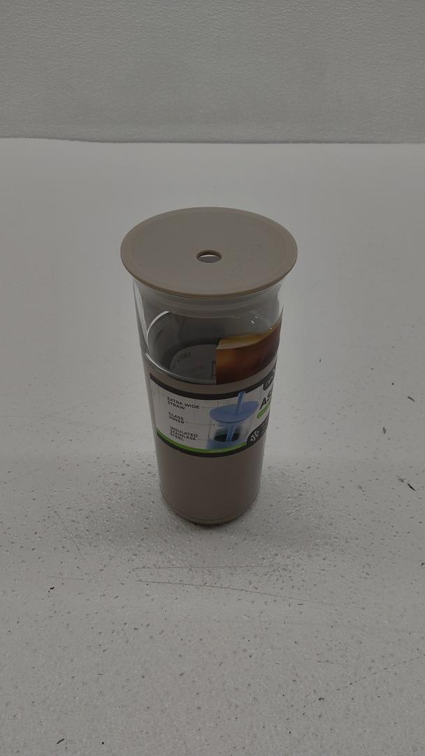 REDUCE Aspen 20 oz Vacuum Insulated Glass Tumbler with Lid & Extra Wide Straw - Keeps Drinks Cold for 12 Hrs - Ideal for Iced Coffee, Smoothies & Boba - Dishwasher Safe, Soft Base - French Vanilla