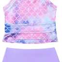 Saeaby Toddler Little Girls Swimsuit Summer Halter Ruched Tankini 2 Piece Bathing Suit for Girl Beach Swimwear 3-8Y