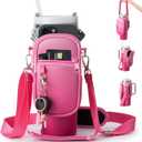 linmaya Water Bottle Carrier Bag for Stanley Cup 40/30oz with Phone Holder Pockets,Neoprene Water Bottle Cross-body Bag with Adjustable Shoulder & Hand Strap Stanley Cup Accessories (Fuchsia Pink)