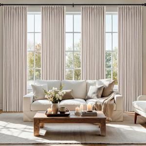 MIULEE Pinch Pleated Thick Linen Curtains 102 Inch 4 Panels Set Back Tab Memory Trained Pinch Pleat Semi Sheer Light Filtering Privacy Curtain Let Light in Window Drape for Living Room Bedroom Natural