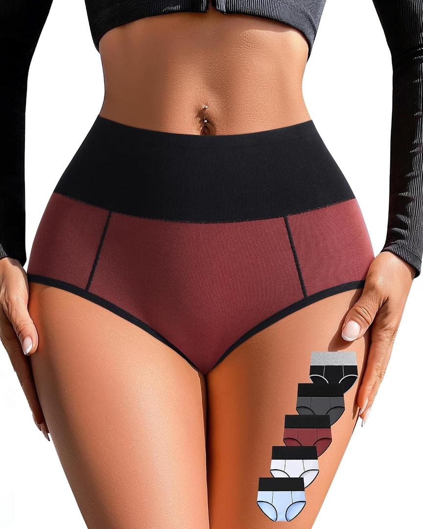 High Waisted Cotton Underwear for Women Postpartum Stretch Breathable Panties Ladies Full Coverage Briefs 5 Pack (XL)