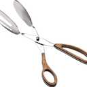 Folkulture Salad Tongs for Cooking | 11.5" Heat Resistant Kitchen Tongs, Salad Server or Metal Serving Utensil | Stainless Steel Cooking Accessory for Home, Buffet & BBQ | Wooden
