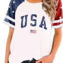 American Flag Stars Stripes Shirts for Women 4th of July Patriotic Shirt Cute Graphic Blouse USA Flag Tops Summer Tee (Large, White01)