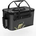 Fishing Bucket Foldable 6Gallon/8Gallon/10Gallon,Live Fish Container Multi-Functional Live Fish Bait Bucket,for Fishing, Camping, Moving (Black)