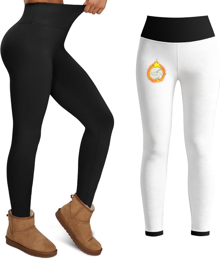 YUDSUD Thick Fleece Lined Leggings for Women Tummy Control High Waisted Workout Thermal Warm Soft Yoga Pants for Cold Winter (X-Small, Black)