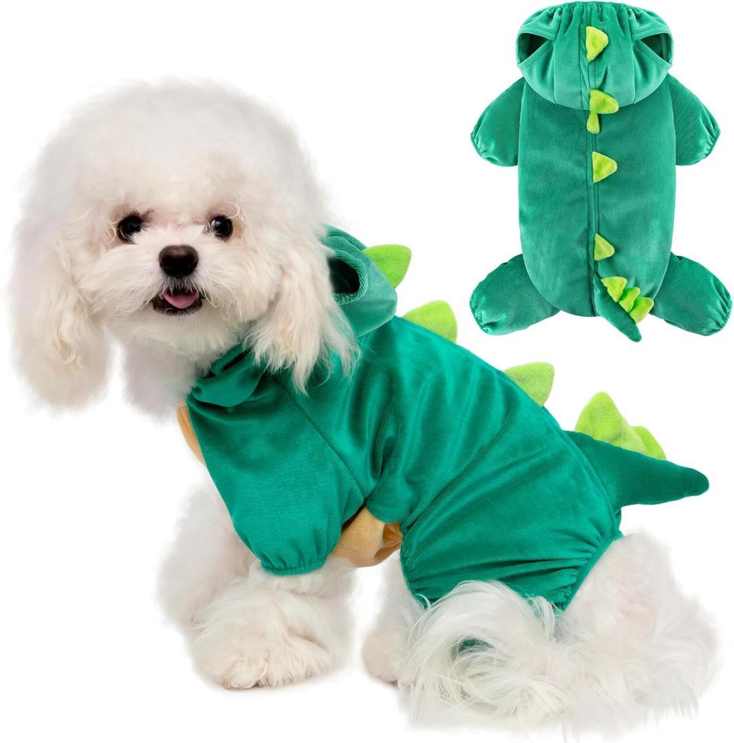 Dog Dinosaur Halloween Costume Funny Dog Halloween Costumes Cute Hoodie for Small Medium Large Dogs with 3D Spikes Design for Halloween (XS (Back: 7.5",Chest: 10.6", Neck: 5"), Green Dinosaur)