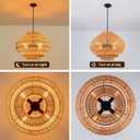 23.6 Rattan Chandelier Dinning Room Pendant Light Fixture Boho Chandelier Boho Hanging Light Large Basket Light Woven Rattan Pendant Light for Kitchen Island Bedroom Farmhouse Living Room