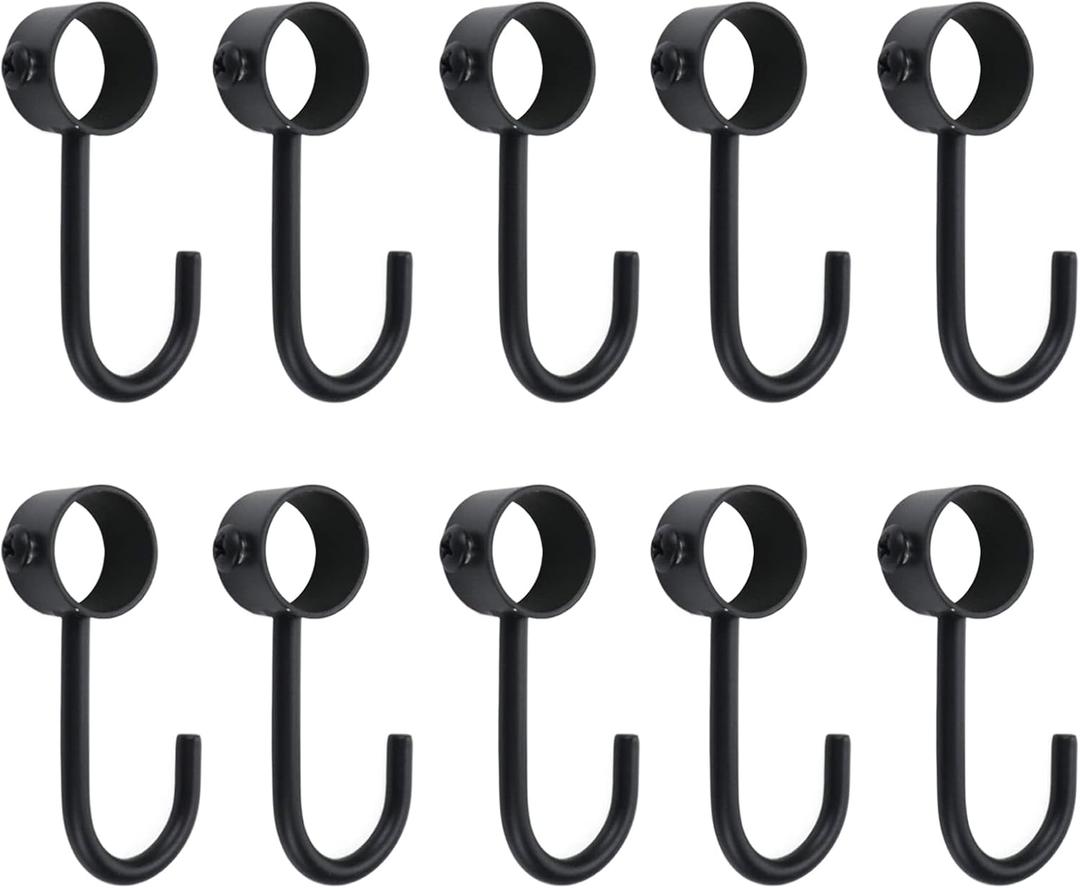Pipe Rod Hooks Fit 3/4" Dia Rod Closet Rod Hooks Black Tube Rod Hooks for Wardrobe - 10pcs (19.5mm Inner Dia)