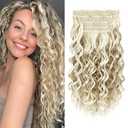 Curly Clip In Hair Extensions, 4PCS 16 Inch Ash Blonde with Highlights Extensions Clip Ins, Lace Weft Short Curly Invisible Natural Hairpieces for Women