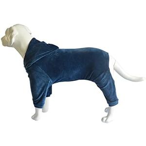 Dog Pajamas Pet Jumpsuits PJS for All Seasons, Velvet Dog Hoodies 4 Legs Four Feet Dog Onesies Stylish PJS Puppy Costume Cotton Liner Warm Pet Clothes for Small Medium Large Dogs (Dark Blue, XL)