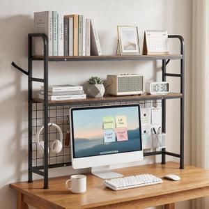 2-Tier Desktop Bookshelf Organizer, Dorm Desk Hutch with DIY Grid, 45.3 Inches