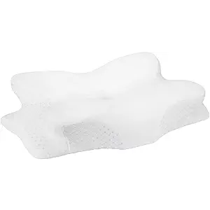 Cervical Neck Pillow for Pain Relief, Neck Support Pillows for Sleeping with Cooling Pillowcase, Contour Memory Foam Pillows, Ergonomic Orthopedic Pillow for Side Sleeper(Round White, White)