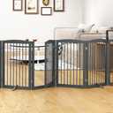 PUPETPO Freestanding Pet Gate with Door, Tall Dog Gate for House, Extra Wide, Pet Puppy Safety Fence, Support Feet Included, 120 Inch Wide, 6 Panels 32" Tall, Gray