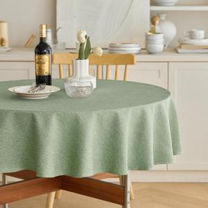 Faux Linen Round Tablecloths 60 inch, Waterproof Decorative Washable Texture Rustic Circle Table Cloth Cover for Dining Kitchen Party Farmhouse Outdoor(60 Inch,Round (2-4 Seats),Sage Green)