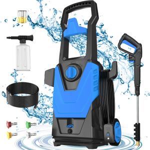 Zelonpro Electric Pressure Washer, Power Washer with Cleaning Range, 4 Nozzles, Foam Cannon, High Pressure Cleaning Machine for Cars, Blue