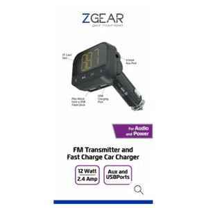ZGear FM Transmitter & Fast Charging Car Charger, 12 watt, 2.4 Amp
