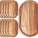 Rtteri 10 Pcs Wood Serving Tray Wooden Serving Platters Oval Charcuterie Boards Decorative Cheese Plates for Food Appetizer Dish Vegetable Fruit Snack Dessert Home Party Dinner Decor, 12" x 7" x 1"