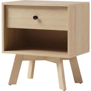 Walker Edison Mid Century Modern 1-Drawer Nightstand Bedroom Storage Drawer and Shelf Bedside End Table, 21 Inch, Coastal Oak