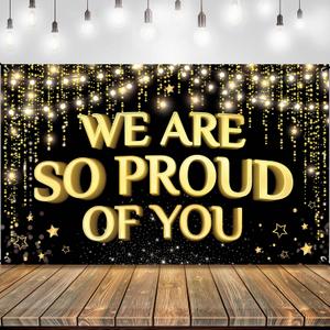 KatchOn, We Are So Proud of You Banner - 72x44 Inch, Black and Gold Congratulations Banner | Graduation Backdrop for Graduation Decorations 2026 | Graduation Banner for Grad Party Decorations