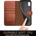 DuckSky for iPhone X/XS Genuine Leather Wallet case RFID Blocking4 Credit Card HolderReal Leather Flip Folio Book Phone case Protective Cover Women Men for Apple XS case Light Brown