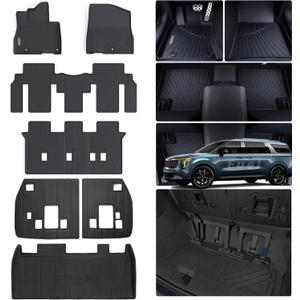 Floor Mats for 2022-2024 2025 KIA Carnival 8 Seats (Non Hybrid) with Trunk Mat & Backrest Mat TPE All Weather Protection Car Floor Liners with Cargo Liners Covering The Backrest