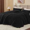 BEDELITE Fluffy Queen Comforter Set - Black Fleece Soft Comforter for Queen Size Bed, Luxury Warm Bedding Set for Winter, Fuzzy Bed Set 3 Pieces (1 Comforter, 2 Pillowcases) (Queen(88"x88"))