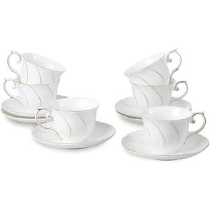 tea cups and saucers ceramic coffee mug 6oz for Coffee, Latte, Cafe Mocha and Tea-Set of 4, White