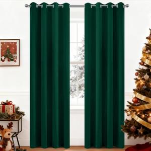 Yakamok Dark Green Blackout Curtains for Bedroom, Room Darkening Thermal Insulated Grommet Window Curtains, Light Blocking Blackout Drapes for Living Room,52Wx84L inch,2 Panels