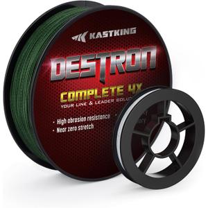 KastKing Destron Braided Fishing Line, Highly Abrasion Resistant, Improved Knot Strength, Ultra-Thin Diameter Superline, Zero Stretch & Memory, CFT Color Fast Technology, 75% Thinner Than Mono (300 Yds-50 LB, Z-Plus Version-X4-Moss Green)