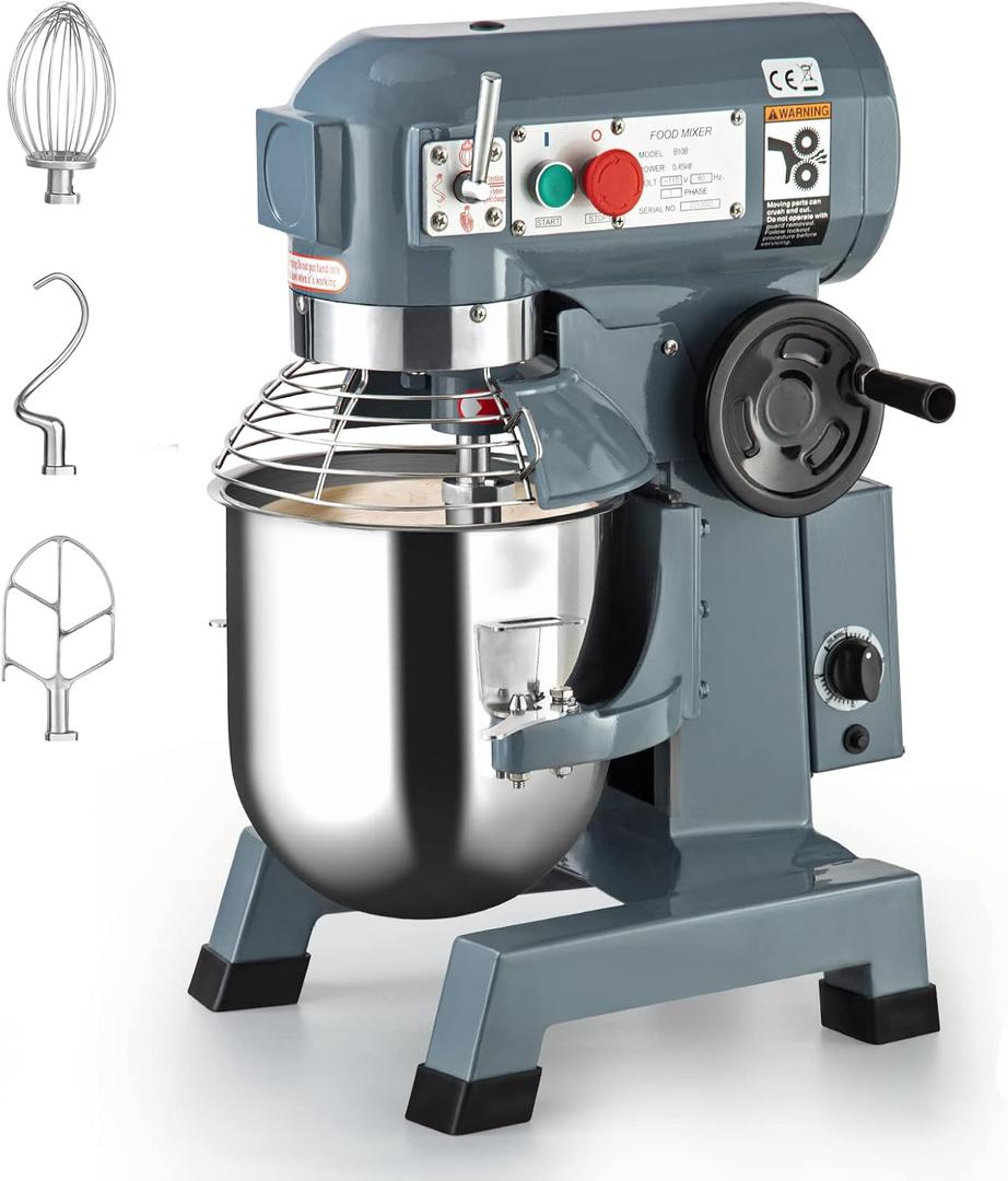 Towallmark Commercial Food Mixer, Commercial Mixer 20QT 1250W with Stainless Steel Bowl, 105/180/408RPM 3 Speed Heavy Duty Stand Food Mixer Commercial for Bakery Pizzeria Restaurant