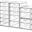 YFXCVSL Acrylic Makeup Organizer with 31 Drawers, 6 Pack Clear Storage Drawers, Bathroom Makeup Organizer for Palettes, Cosmetic, and Beauty Supplies, Ideal for Vanity, Cabinet, Desk Organization