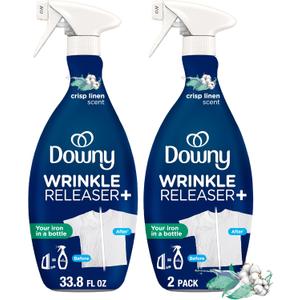 Downy Wrinkle Releaser Spray, All In One Formula, Removes Wrinkles, Static and Odor Eliminator, Crisp Linen Scent, 33.8 Fl Oz, Pack of 2  