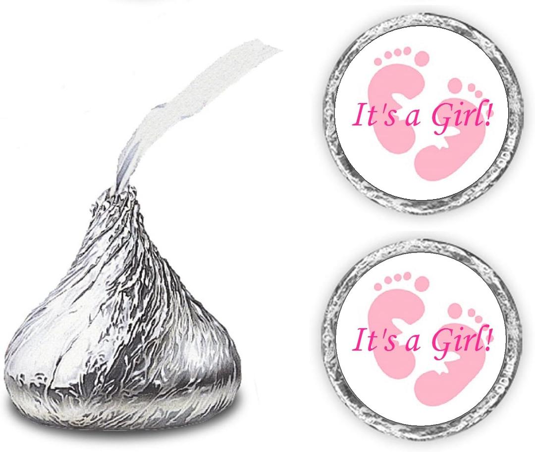 324 Its a Girl Pink Footprints Kisses Labels for Baby Shower Or Baby Sprinkle Party Or Event Decorations, Stickers, Wrappers, Favors. Made in USA