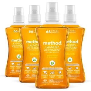Method Liquid Laundry Detergent; Ginger Mango Scent; Stain Remover; 66 Loads per 53.5 fl oz bottle; 4 Pack (264 Total Loads)